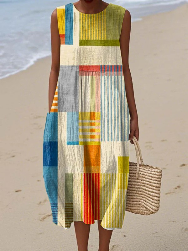 Abito midi con stampa geometrica