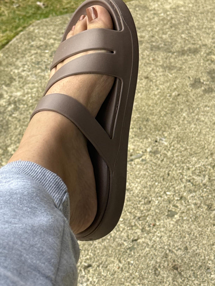 Customer photo of taupe MARISOLE strappy sandals outdoors